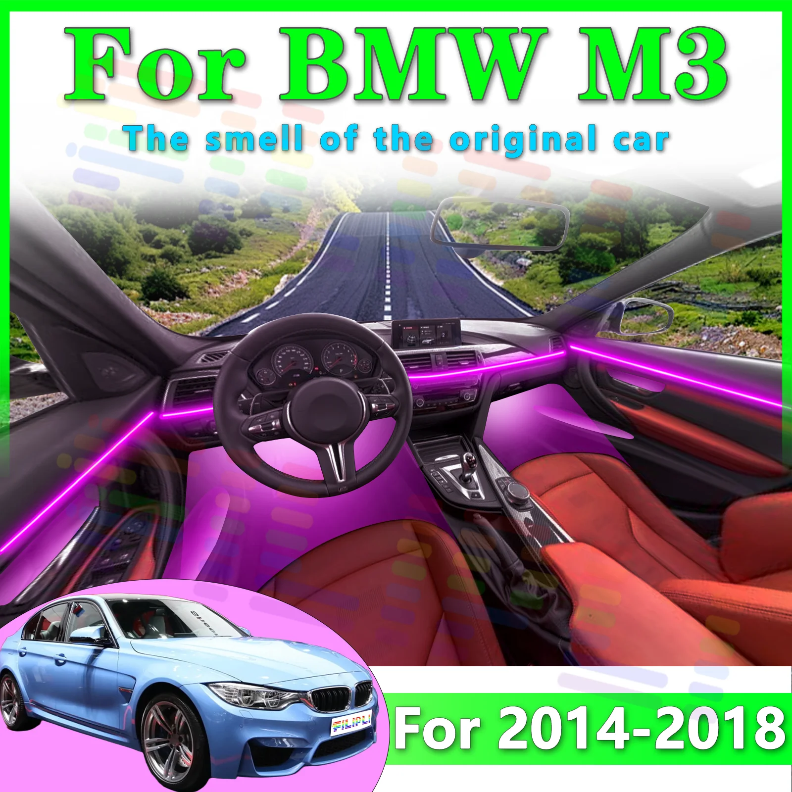 For BMW M3 F80 Premium Stealth Acrylic Auto Interior Ambient Bar RGB Audio Interaction Mobile APP Rainbow Shine LED