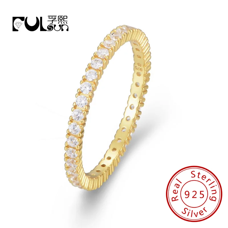 

fulsun western trendy bridal jewelry S925 Sterling silver 14k gold plated Emerald Cubic Zirconia Eternity Band Rings for women