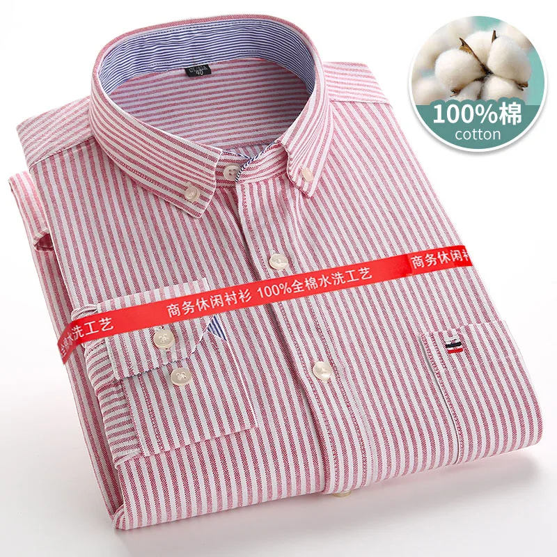 2025 New in Men's Social Shirt Pure Cotton Oxford Luxury Brand Thin Soft Buttoned Plaid Formal Work Western Clothing