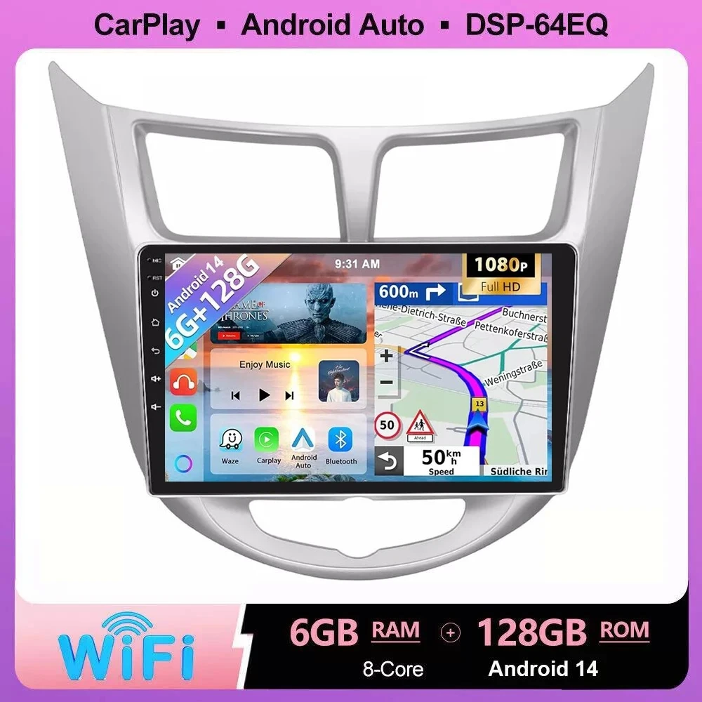 

2DIN Android 14 Car Radio Multimedia Video Player For Hyundai Solaris Accent Verna 2010 - 2016 Carplay Auto RDS DSP 4G WIFI GPS