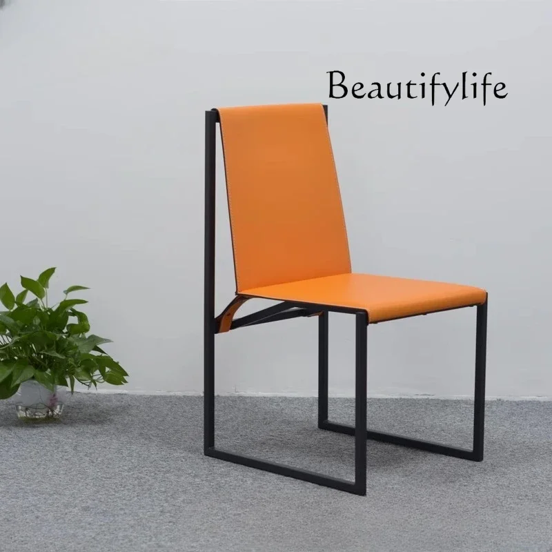 Wabi Sandy Italian Minimalist Saddle Leather Dining Chair Recycled Leather Hard Leather Simple Apartment Nordic Chair Home