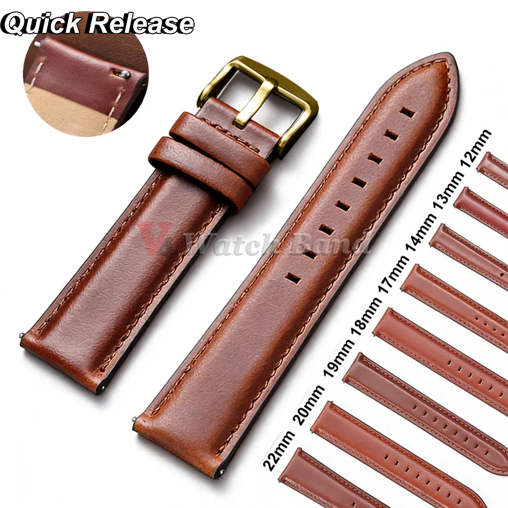 12/13/14/17/18/19/20/22mm Vintage Brown Strap for Omega for Rolex for Seiko Quick Release Wrist Band Men Women Bracelet