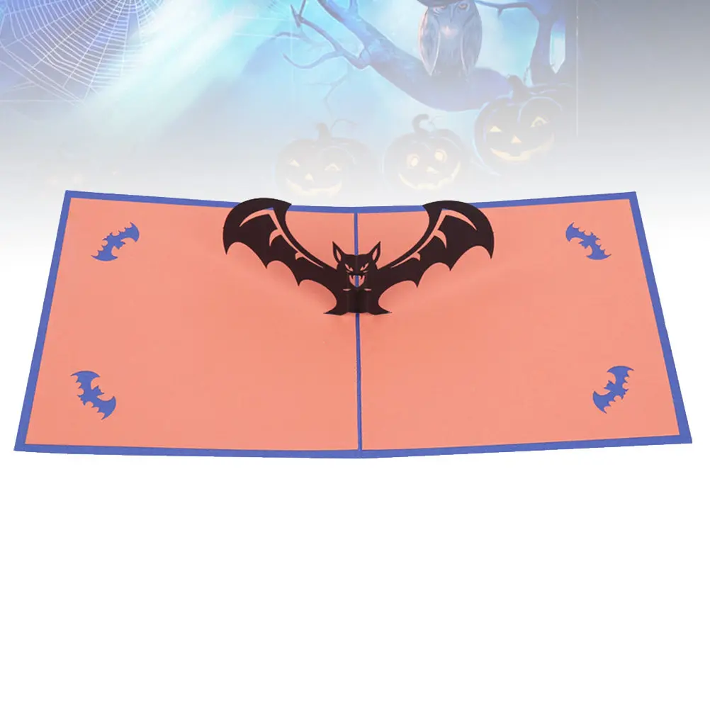 

Up Bat Halloween Greeting Card Handmade Paper Craft with Writeable Space Unique Surprise Gift for Birthday Festival