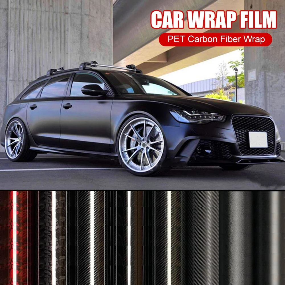 

50*152cm PET Car Vinyl Wrap Carbon Fiber Sticker Auto Color Changing Film Car Styling Decals Matte Black DIY PET Cover Roll