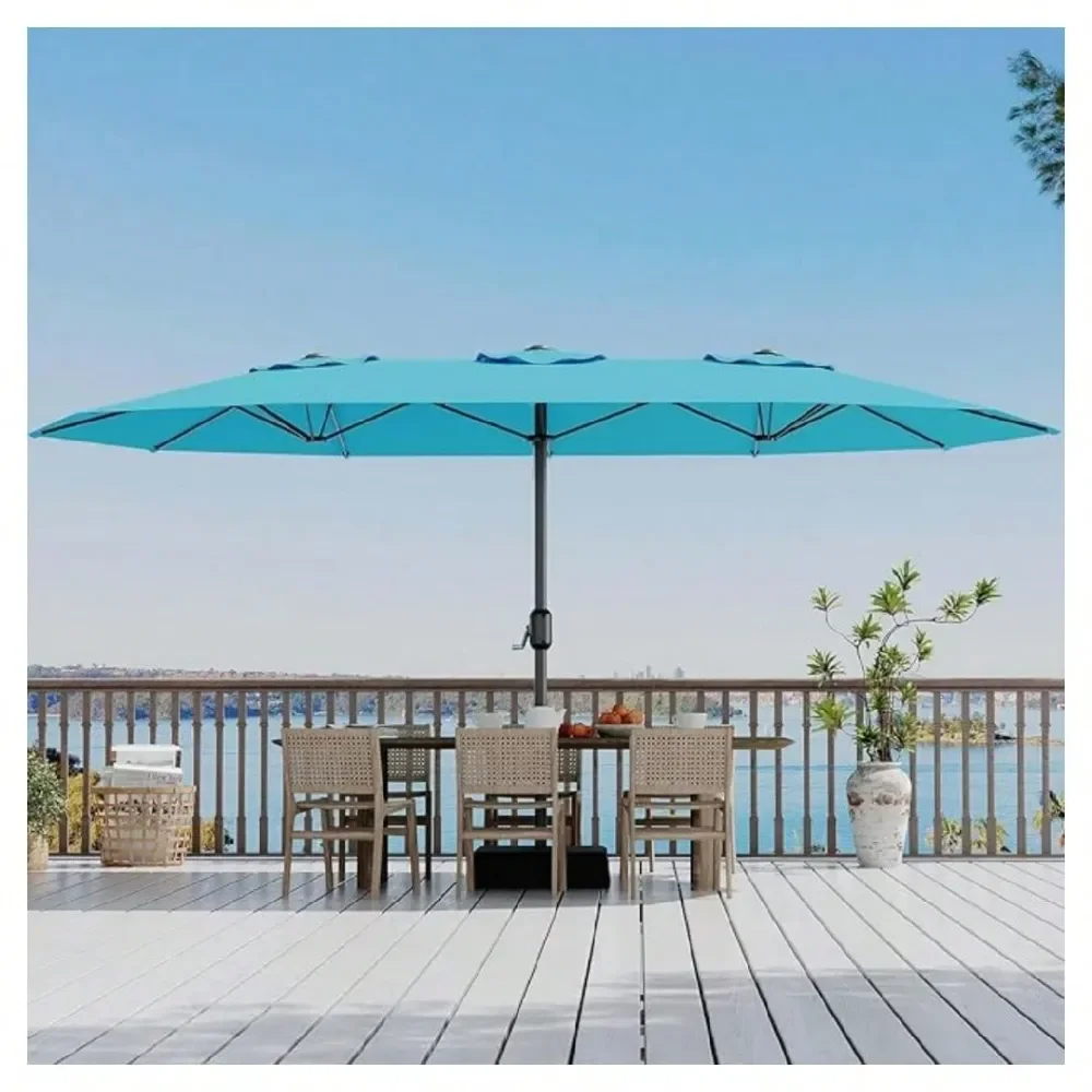 

Heavy Duty 15FT Patio Umbrella With Weighted Base DoubleSided Sun Shade For Outdoor Dining, Poolside, Backyard Crank Handle, UV