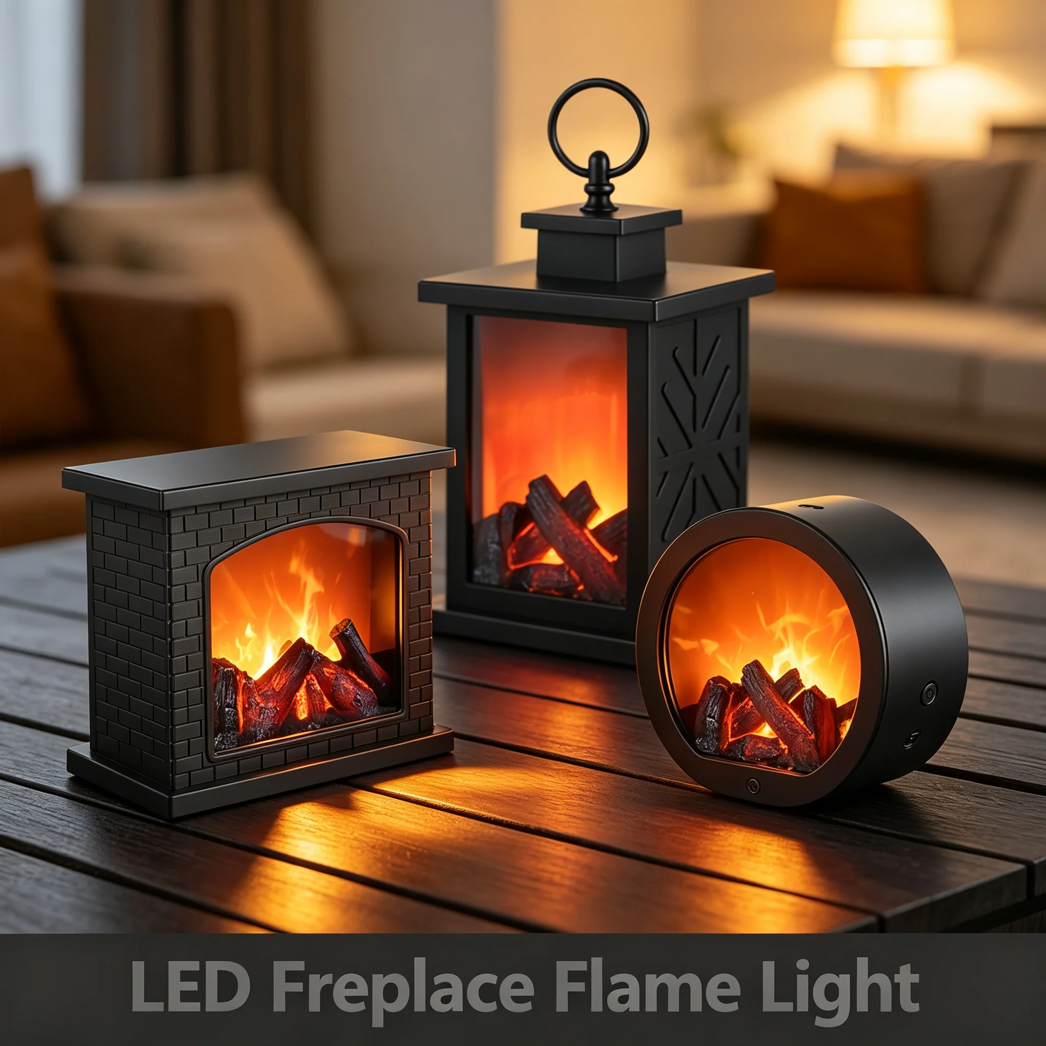 LED Fireplace Flame Lantern Light, USB & Battery Operated Simulation Log Lamp for Christmas Holiday Home Party Decor Gift