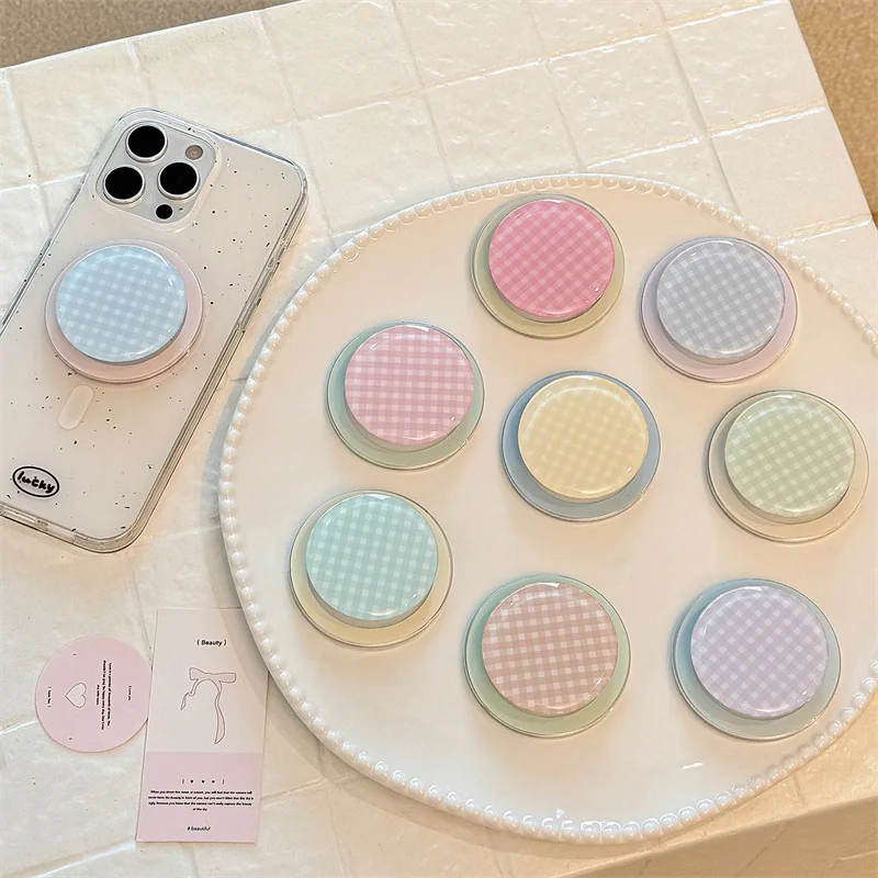 

Корейский милый клетчатый узор ярких цветов, магнитная подставка, кронштейн для iPhone 16, чехол для Magsafe, складная подставка Kawaii
