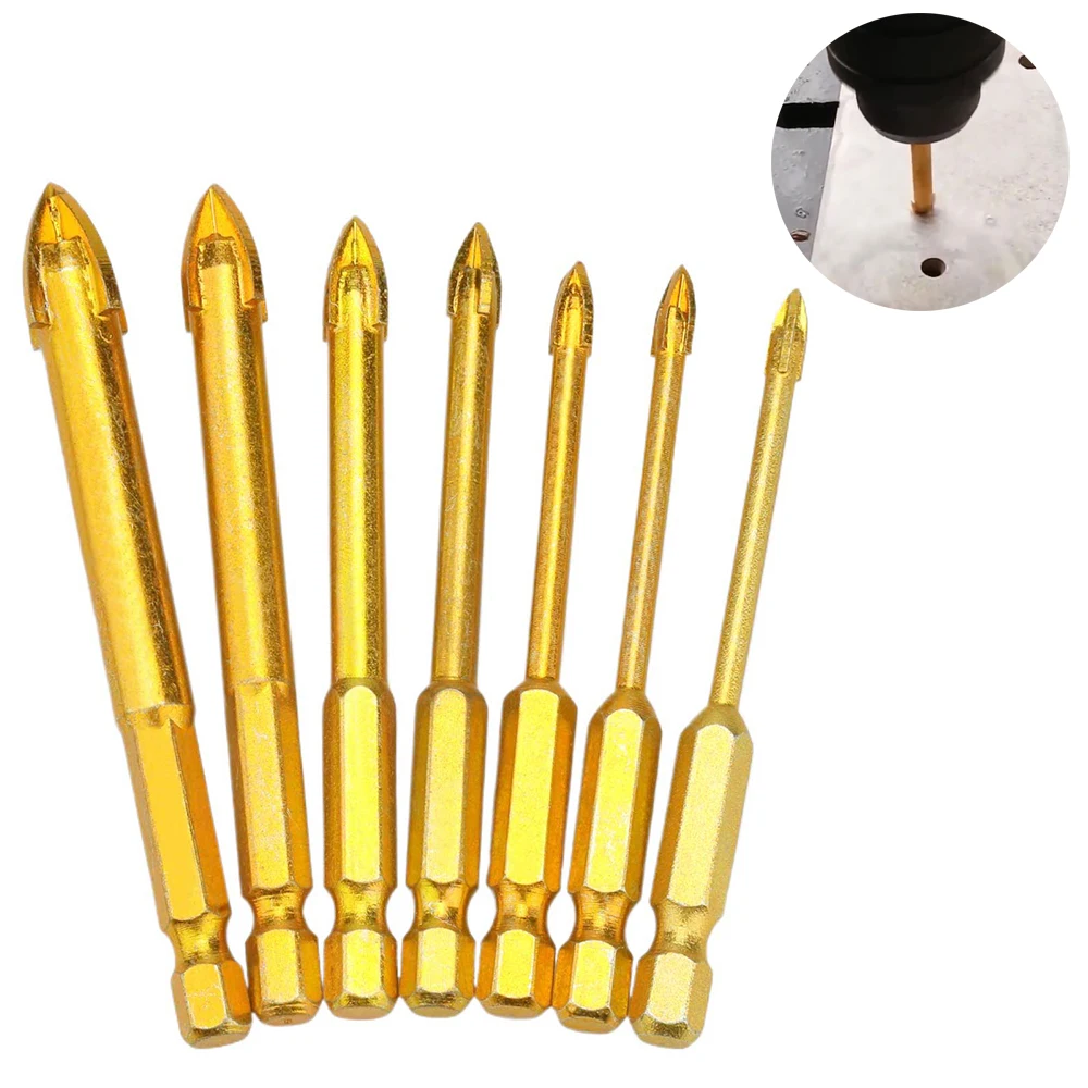 Gold Cross Alloy Drill 6.35mm Hexagonal Handle Ceramic Wall Glass Vitrified Brick Plastic Wood Multi functional Alloy Drill Bit