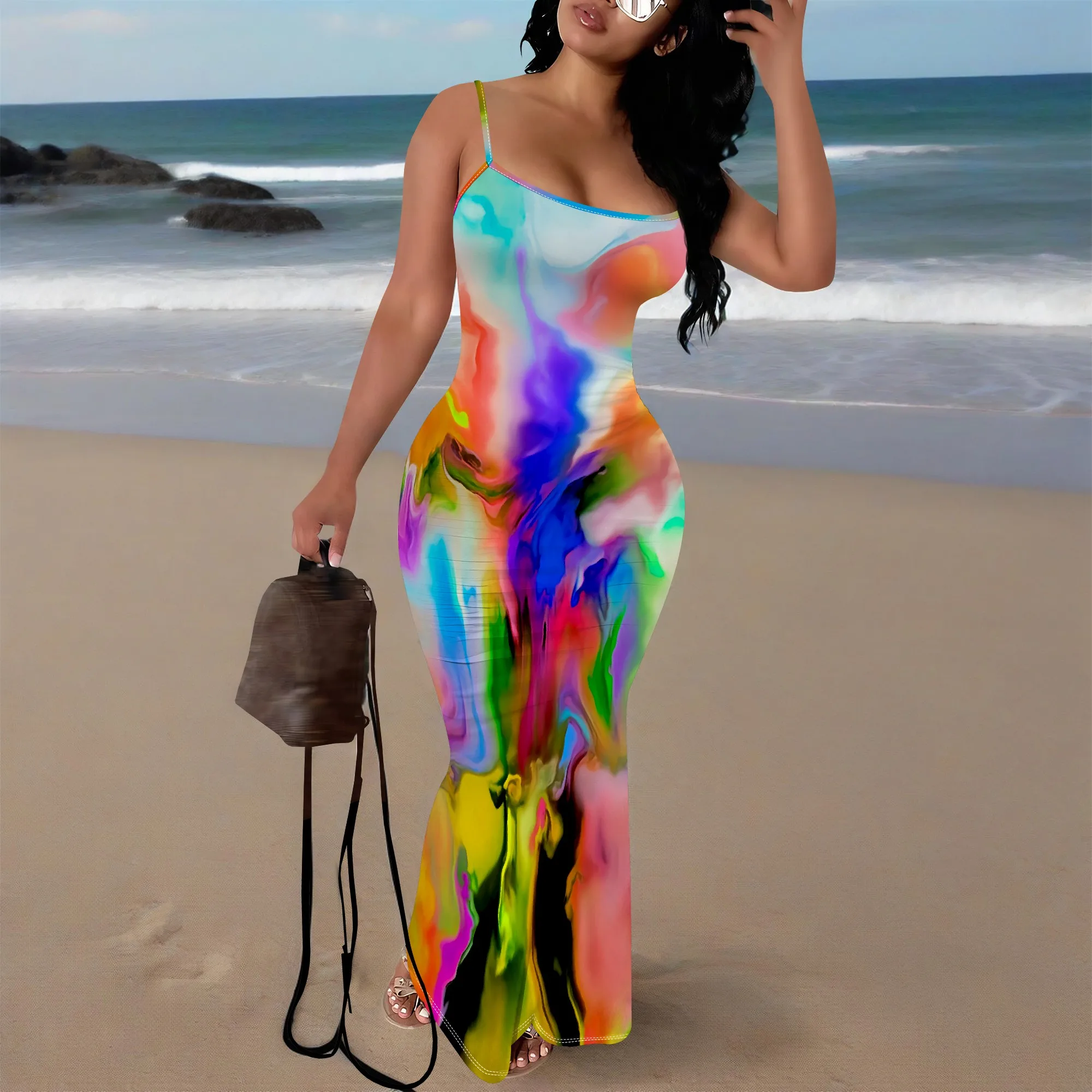 

Boho Tie-Dye Maxi Dress Women's Summer Bodycon Mermaid Dress for Music Festival & Beach Party XS-3XL