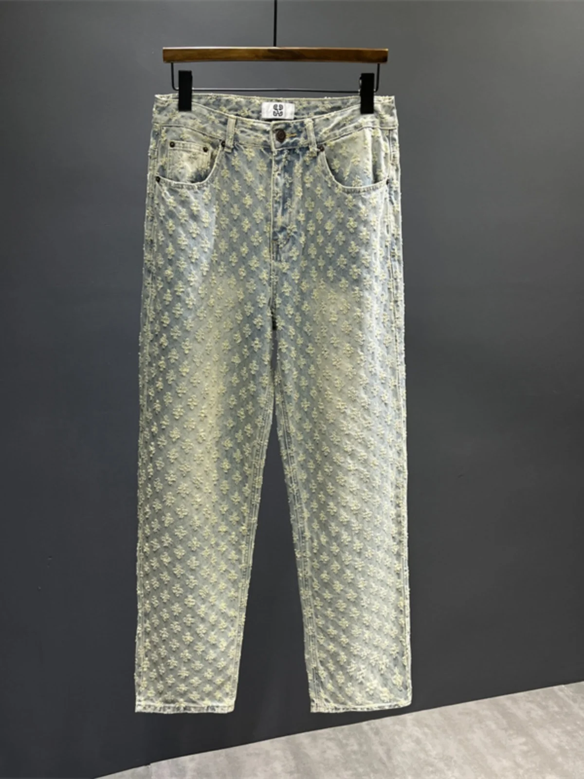 

Street Sle Hiphop Denim Pants Men's Loose Wide Leg Jeans Trendy Embroidered Design Casual Straight Cut All Seasons