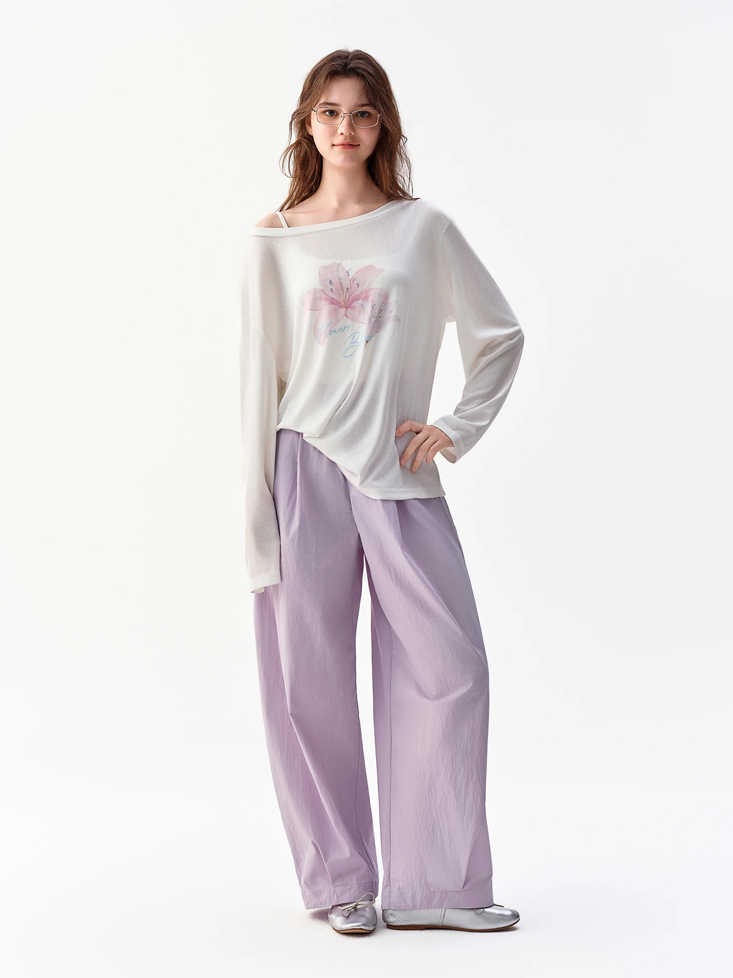 DUSHU 2026 Early Fall Women's Lyocell Long Sleeve T-Shirt with Hand-Drawn Print - Lightweight Versatile Top for Daily Wear