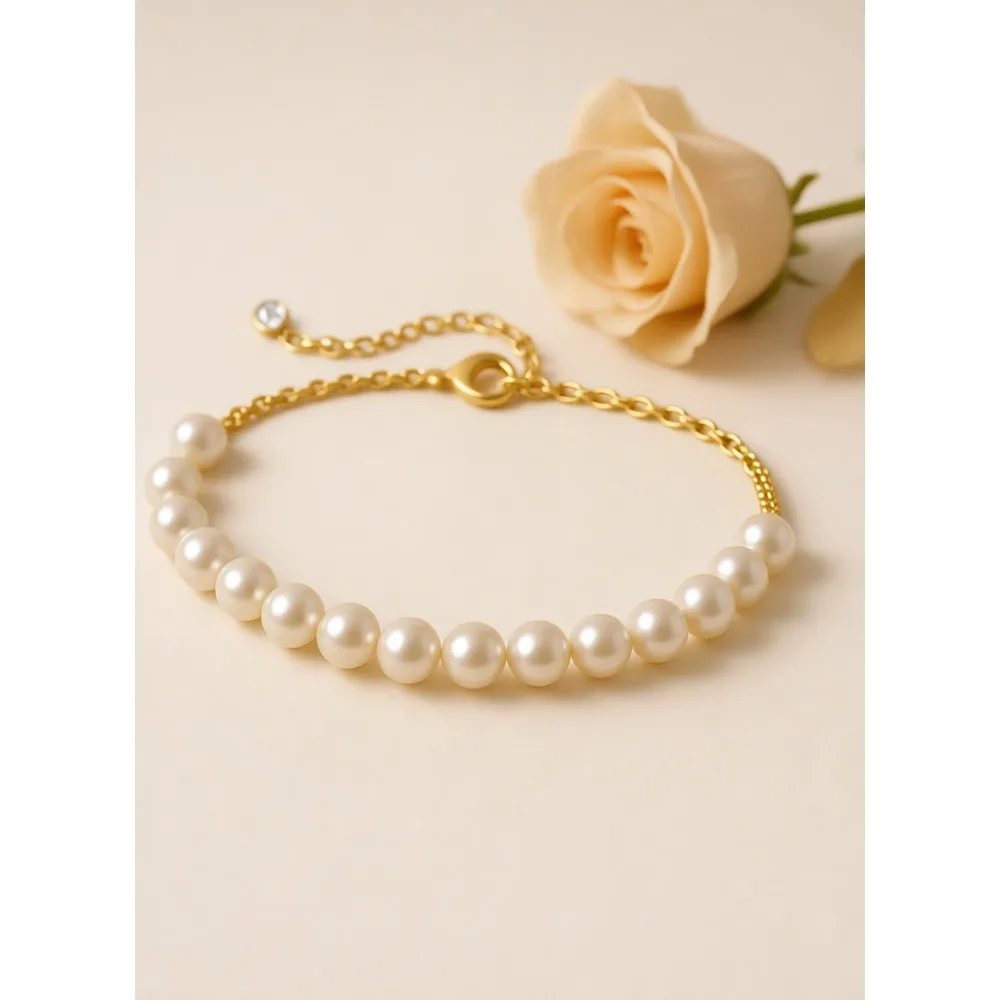 

Набор браслетов с золотыми жемчужинами и бусинами для женщин, позолоченная цепочка 14K, модные многослойные украшения