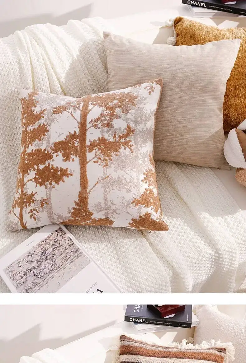 Amerikanischer Luxus-Kissenbezug mit Waldmotiv, weicher Chenille, moderner Plüsch-Dekokissenbezug für Wohnzimmer, Sofa, Bettdekoration – Detail 12