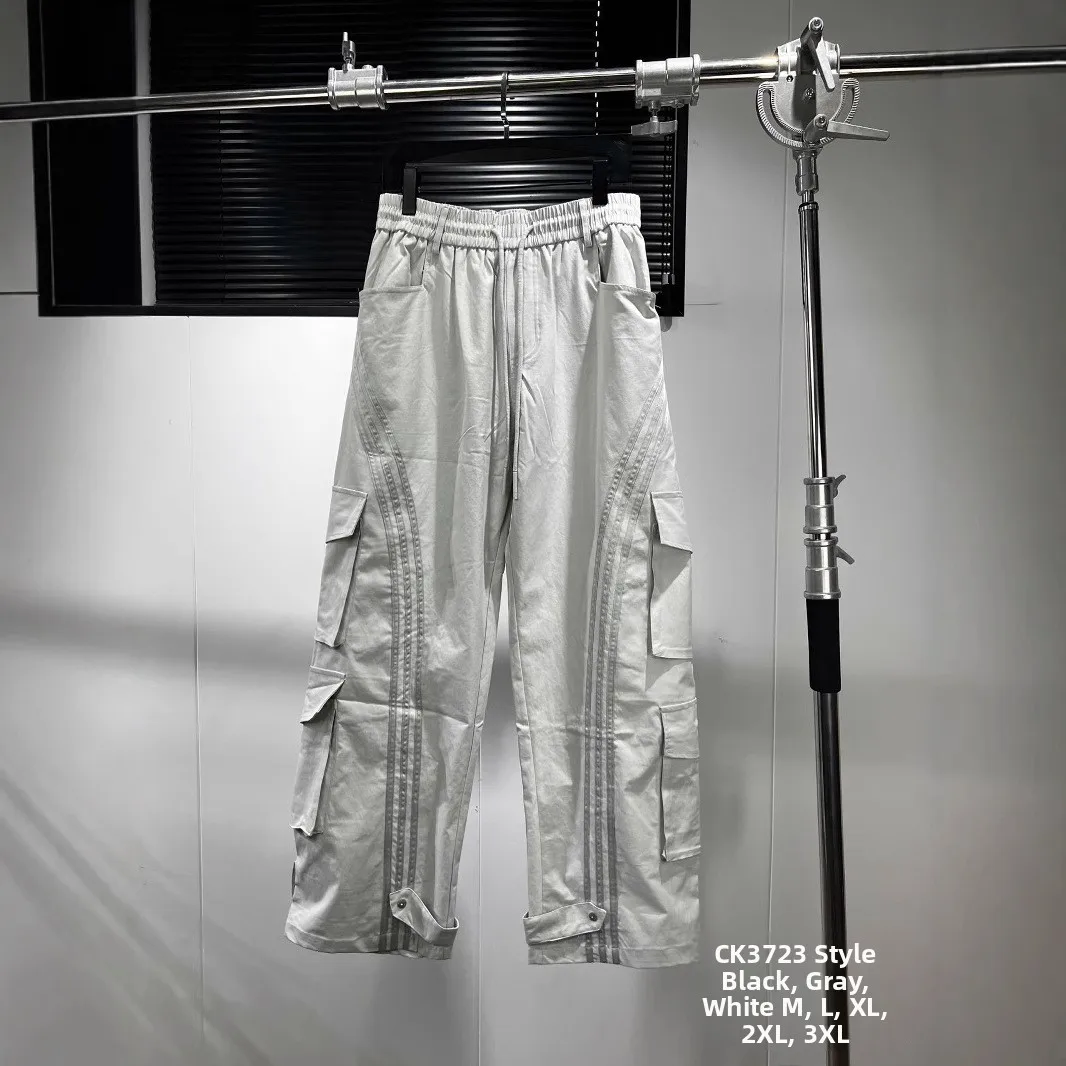 

Мужские летние брюки свободного кроя с прямыми штанинами, повседневные городские брюки в стиле кэжуал с множеством карманов, удобные хлопковые рабочие брюки