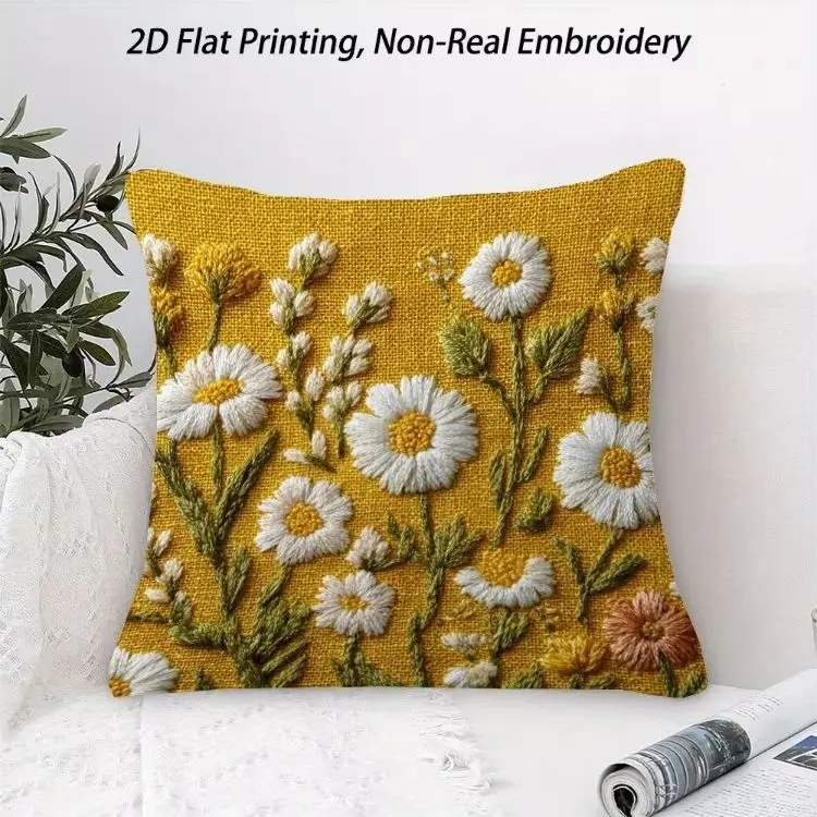 1pc Cottagecore Wildflower Decorative Cushion Cover, 2D Print Polyester Pillow Case for Sofa Bed Car Office Home Decoration