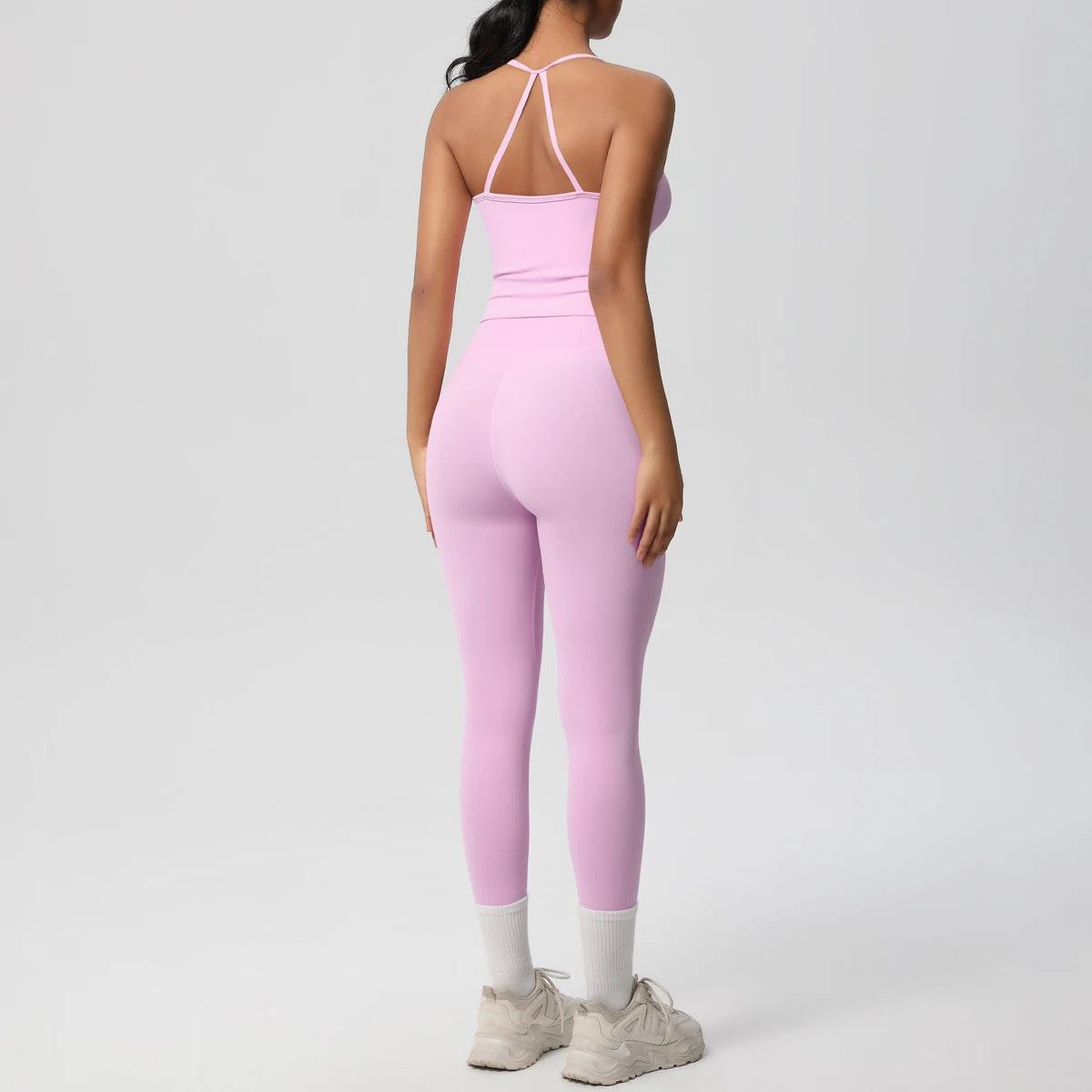 Hochelastisches, sexy, rückenfreies Yoga-Oberteil und -Hose, stoßdämpfendes Lauf-Yoga-Tanktop, einfarbige, schnell trocknende Yoga-Leggings – Detail 34