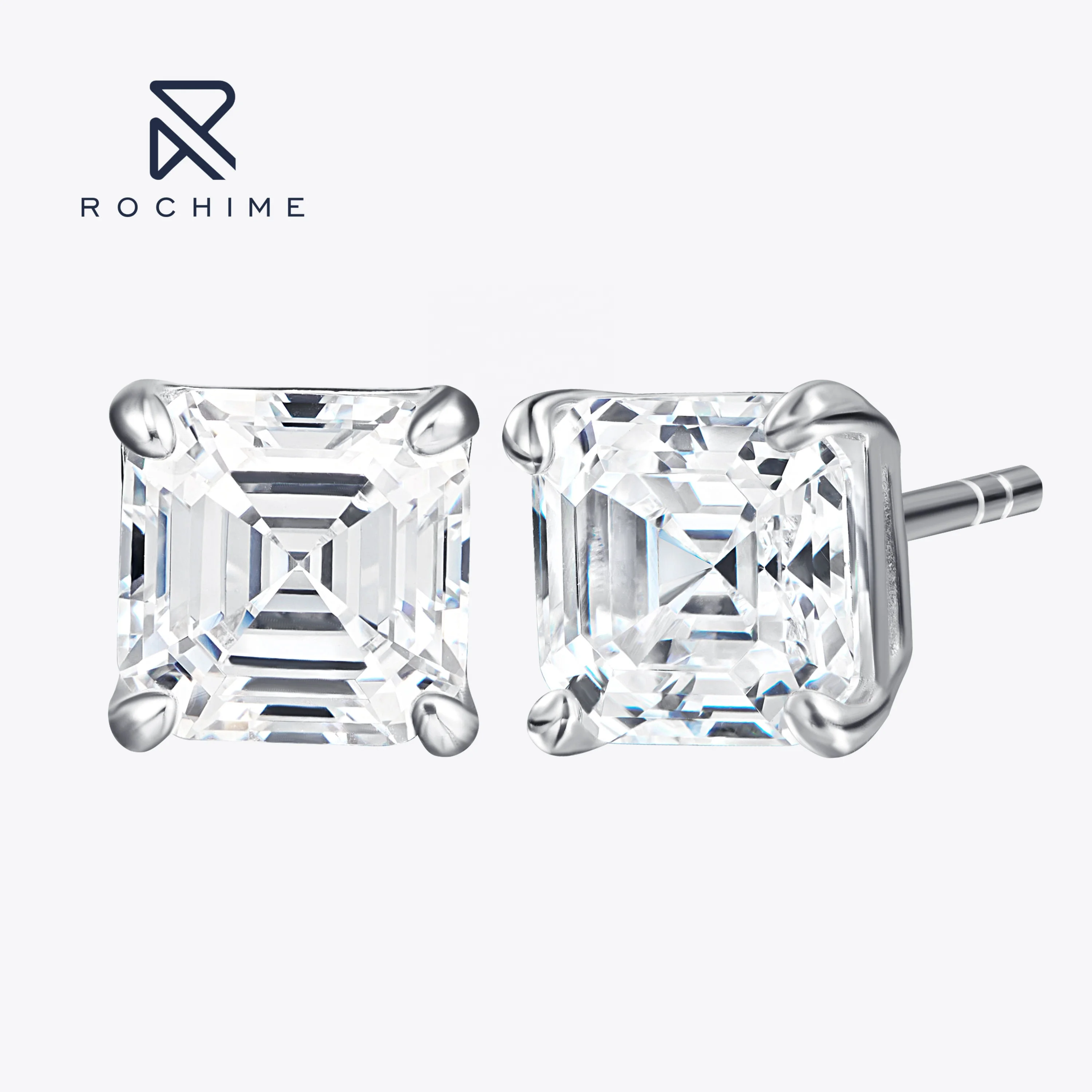 Rochime-Boucles d'oreilles en diamant taille Asscher pour femme, argent regardé 925, plaqué or, bijoux fantaisie