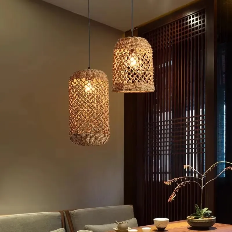 

Vine Weaving Lamp Homestay New Restaurant Creative Chandelier Tea Room Japanese Rotating Staircase Bamboo Pendant Lights