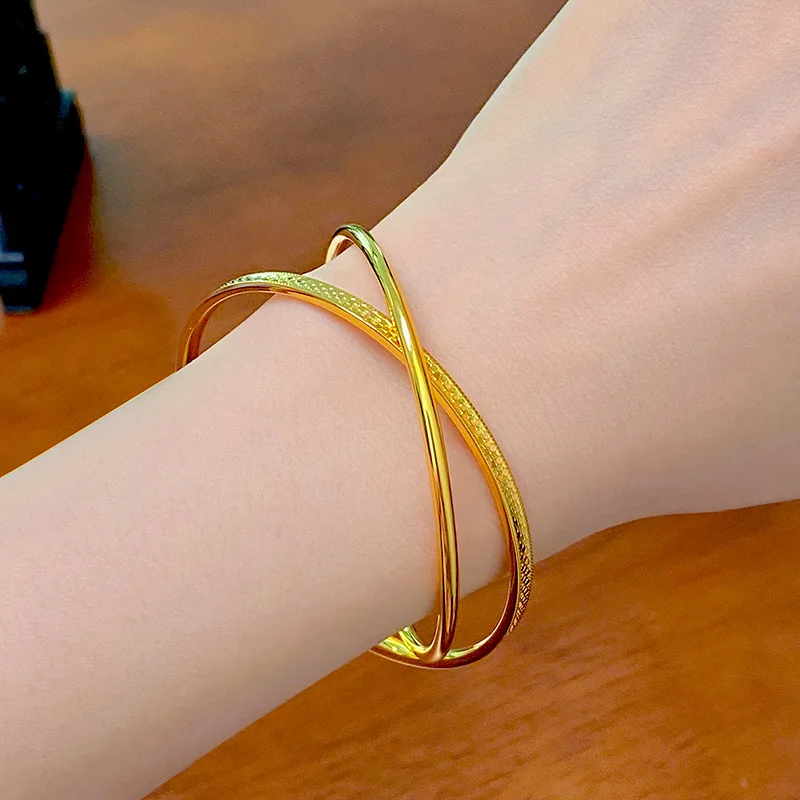 

Fashion 18k Golden Color Double-layer Sparkling Bangle for Women Bride Wedding Birthday Valentine's Day Bangle Jewelry Gifts