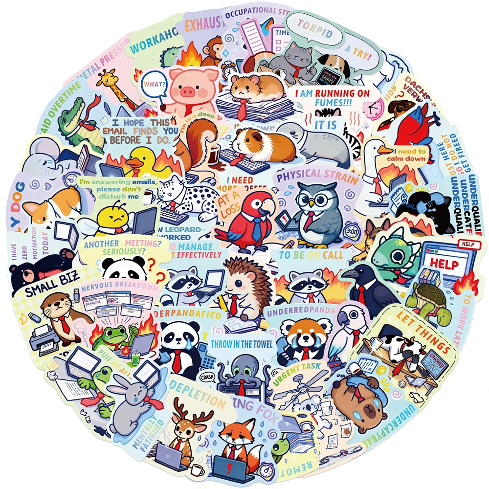 

10/30/50pcs Cute Funny Working Animal Graffiti Stickers Decals DIY Skateboard Phone Scrapbook Laptop Kawaii Cartoon Sticker Gift