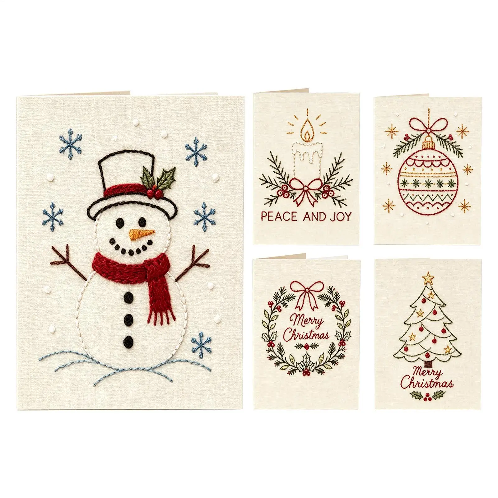 5-piece Christmas Hand Embroidery Card DIY Kit Christmas Theme Greeting Card Needlework Set Beginner Embroidery Set For Women