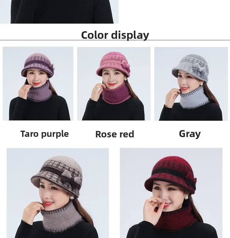 Winter Knitted Cotton Hat for Elderly Women Plush Thick Warm Hair Cap for Mothers And Grandmas Autumn Fashion Accessory
