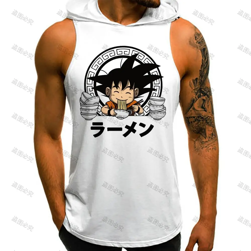 Men Tank Top Vest With Hood Trend Dragon Ball Z Bodybuilding Man Fashion Sleeveless Vests Super Saiyan Goku Men\'s Clothes Tops