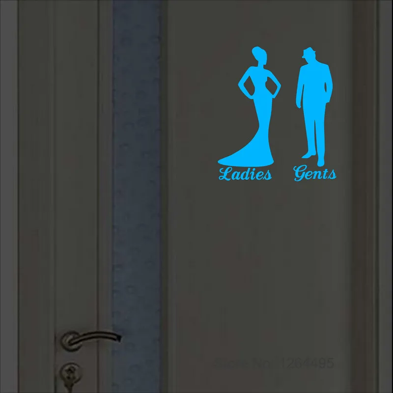 Luminous Toilet Sticker Cartoon Glow in the Dark Bathroom Sticker Washroom Door Sign Sticker Shop WC Wall DIY Indicator Label