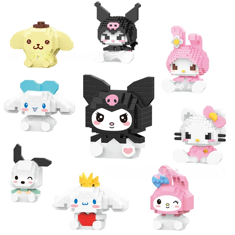 Hello Kitty Kuromi Melody Building Block Sanrio Anime Figure Kuromi Assembled Toys Decorative Ornament Model Dolls for Gifts