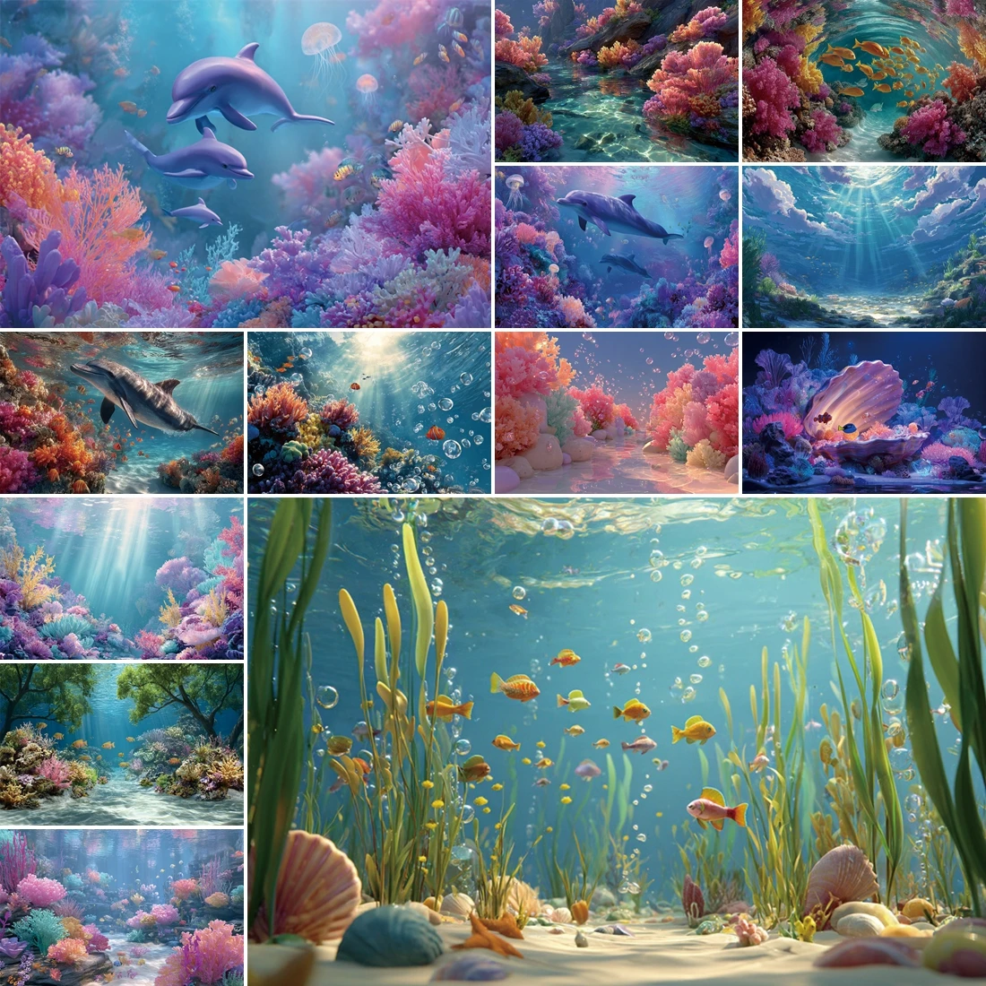 

MOON.QG Summer Underwater Aquarium Photography Background Starfish Sea Pink Coral Backdrop Party Portrait Photobooth Birthday