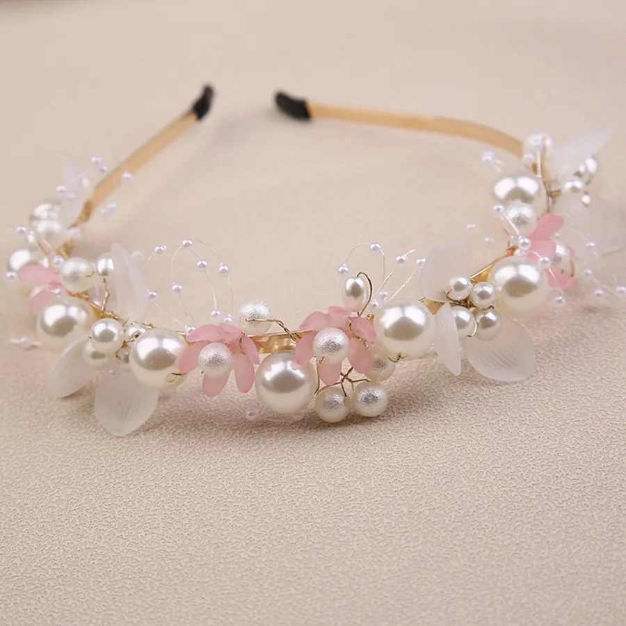 Korean Fashion Simple Pearl Headband Women Girls Children Flower Garland Headband Bride Wedding Crown Sweet Beaded Headpiece