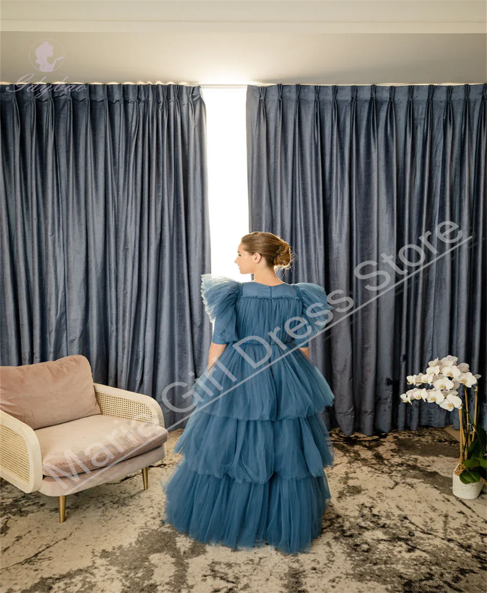 ガールパーティードレス 半袖 エレガントなフラワーガールドレス 結婚式に最適 レイヤードチュール 初誕生日 子供用プロムドレス