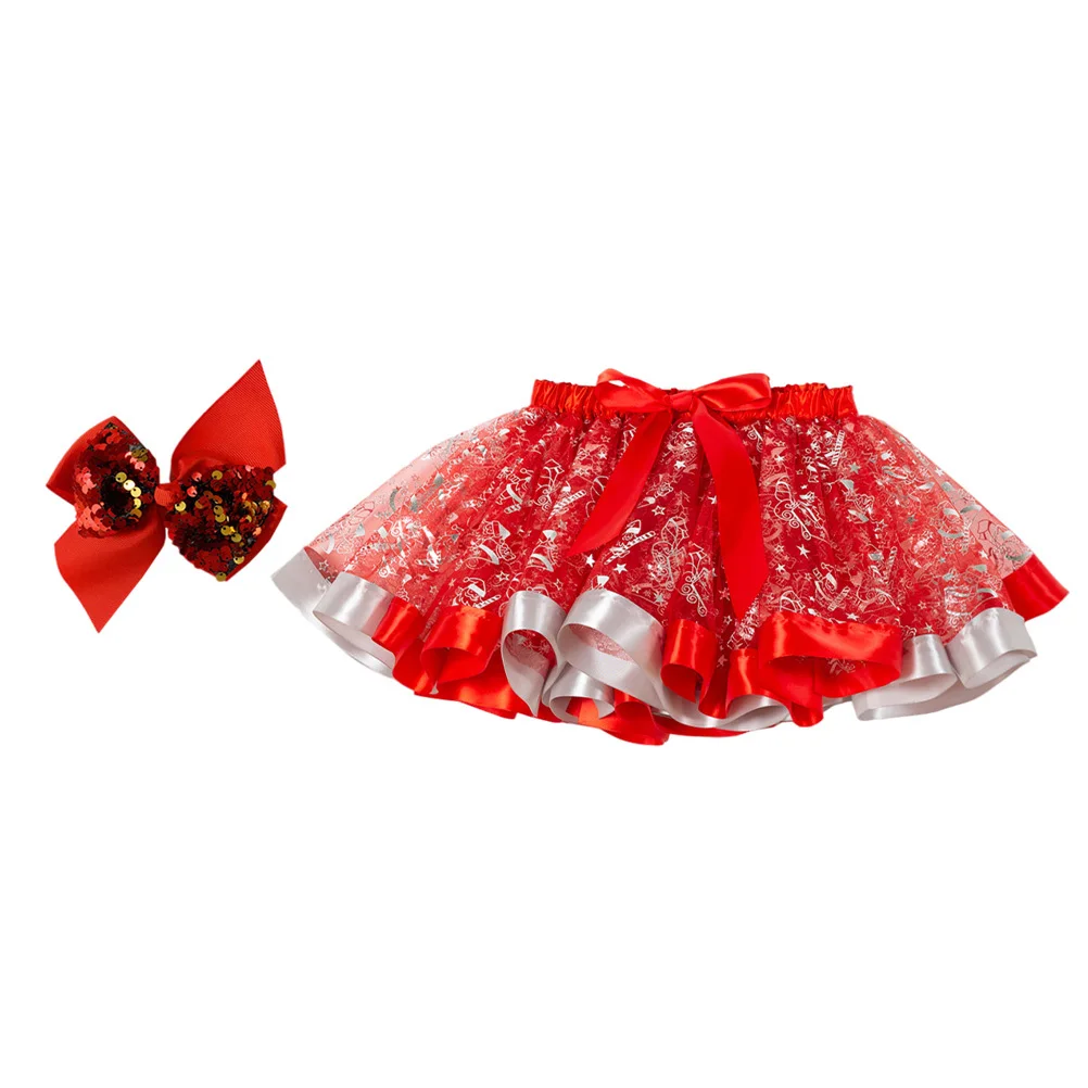

1Set Christmas Themed Girls Bubble Skirt Premium Material Exquisite Workmanship Mesh Design Party Daily Wear Adorable Color