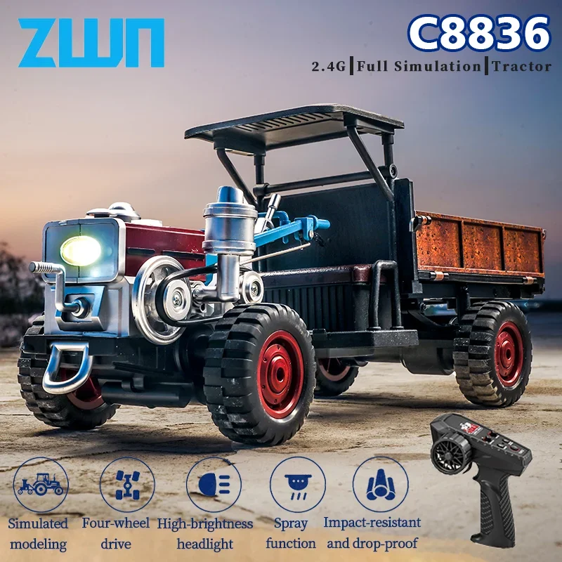 

Радиоуправляемая модель трактора JJRC C8836 2.4G, полноприводная, с полной имитацией классического ретро-трактора, электрическая игрушка на пульте управления для детей, подарок