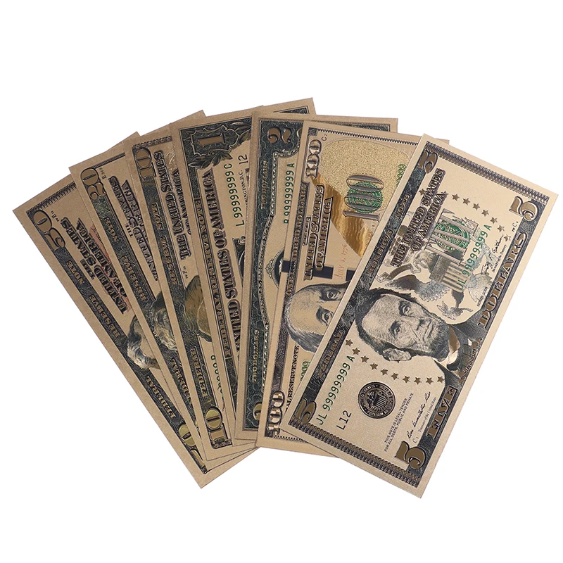 حار بيع 7 قطعة/المجموعة التذكارية رقائق الذهب الولايات المتحدة الأمريكية دولارات ورقة مجموعات الأوراق النقدية المال