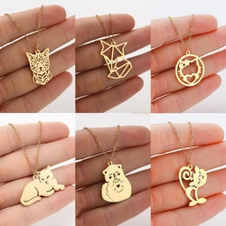 Cute Cartoon Cat Lucky Girl Pendant Necklace Gold Plated Stainless Steel Necklaces Choker For Women Mini 2025 Fashion Trends