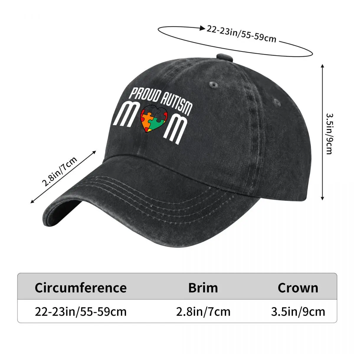 Proud Autism Mom Autistic Child Puzzle Heart New Vintage Washed Cotton Baseball Cap Sun Hats