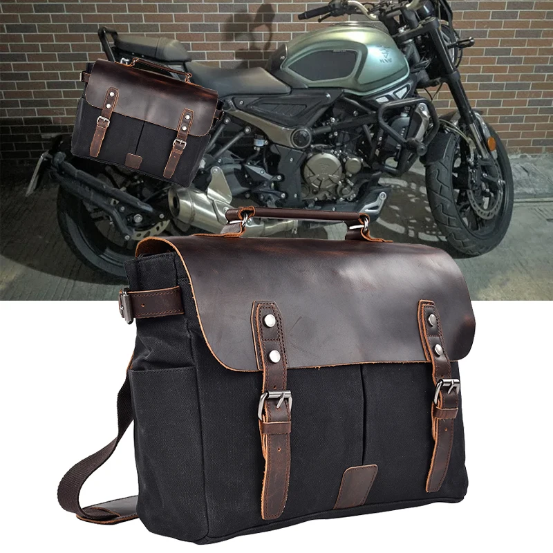 Waxed Canvas Motorcycle Side Bag for Bmw 750 800 Harley Hongda Universal Bike Luggage Bag Vintage Bicycle Bag Wear-resistant