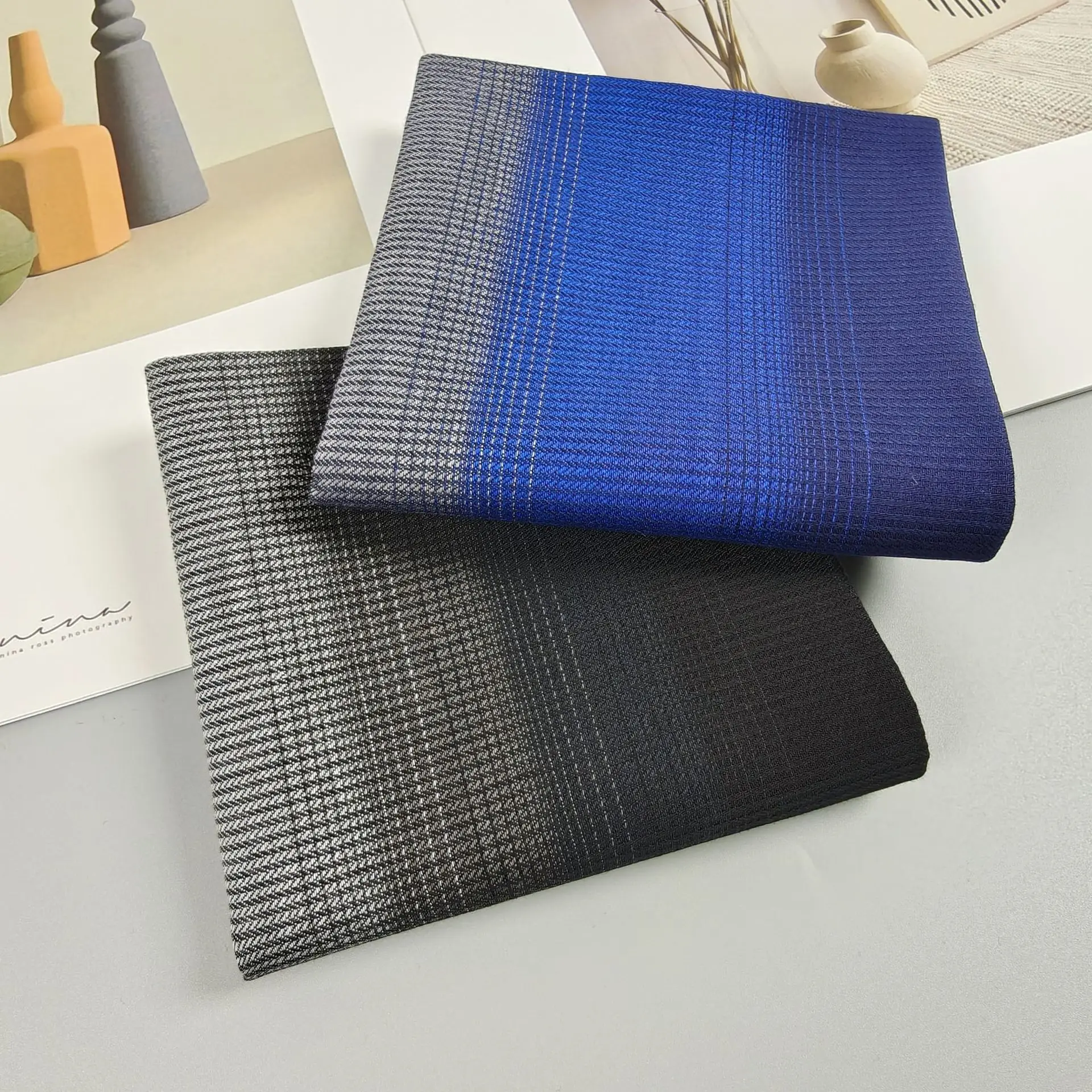 2pcs 44cm Combed Cotton Handkerchief, Gradient Striped Mixed Color Square Towel, Soft Water Absorbent Textured Cotton Bandana