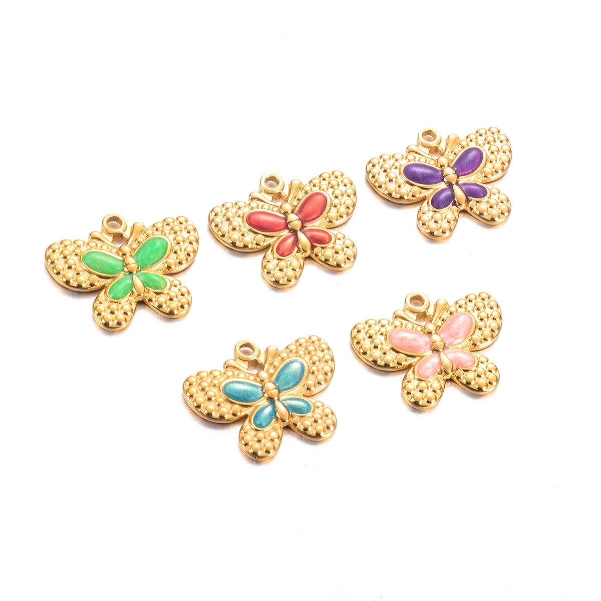 Breloques papillon en acier inoxydable émaillé, pendentif pour bricolage, collier, bracelet, boucle d'oreille, bijoux, accessoires exécutifs, vente en gros, 2 pièces