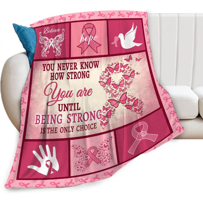 

Breast Cancer Awareness Blanket Cozy Fleece Flannel Survivor Throw Blanket Soft Warm Plush Bedding Get Well Gifts for Women