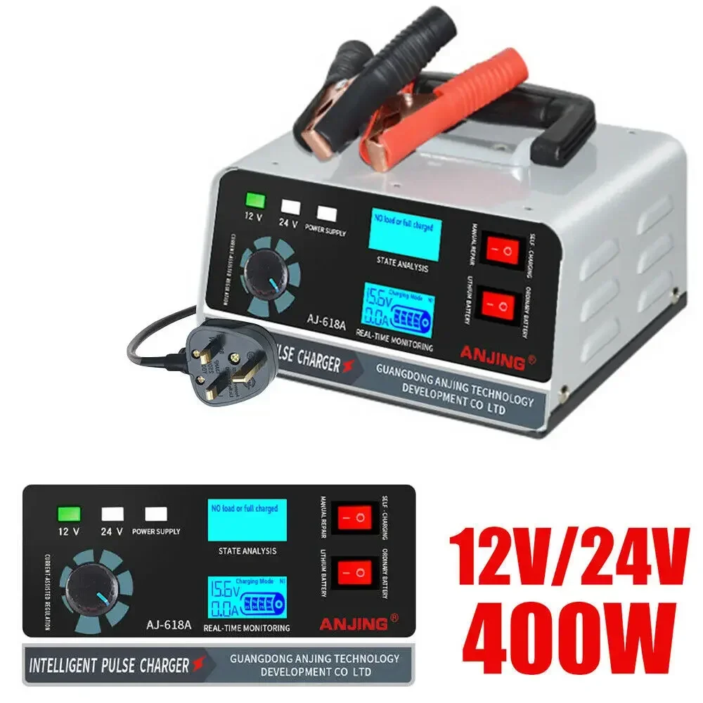 ANJING 12V 24V 400W Caricabatteria per auto Alimentazione di ricarica Riparazione a cinque stadi Ricarica rapida Caricatore per auto automatico ad alta potenza invernale