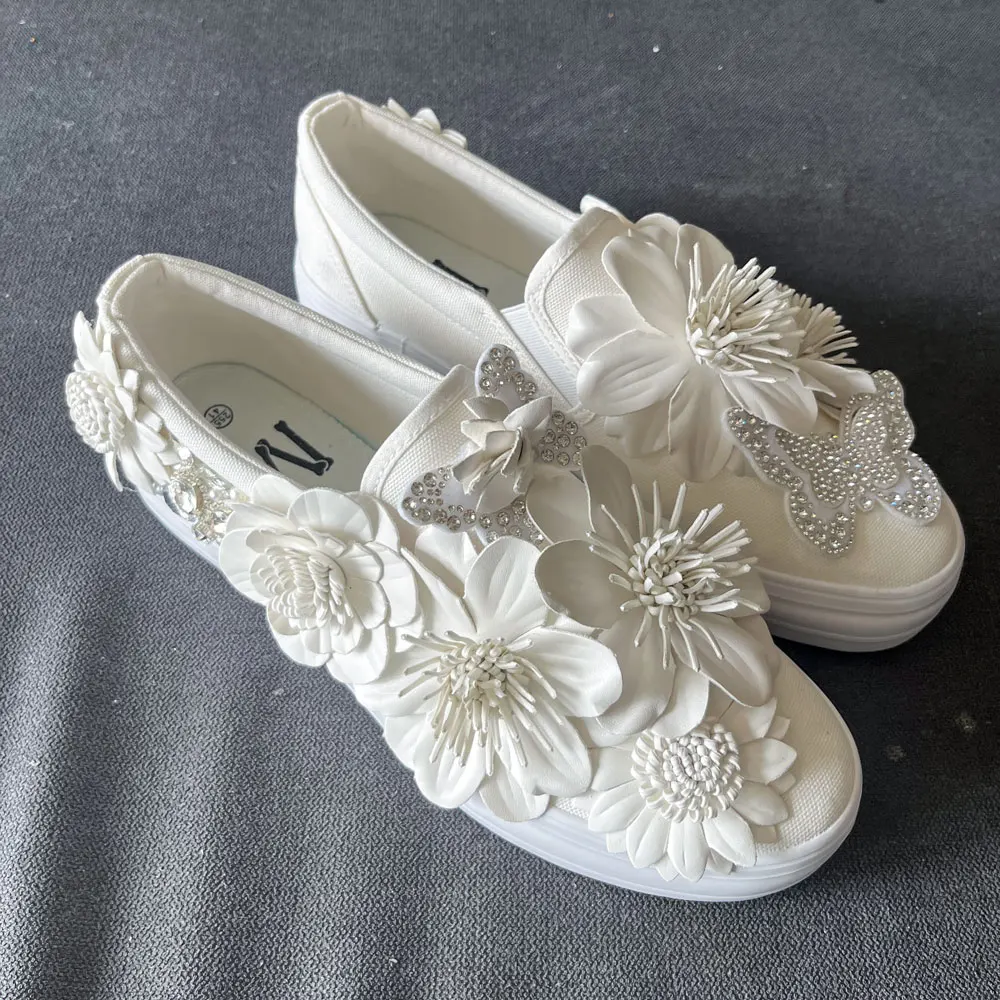 white flower canvas women shoes handmade Vulcanized platform sneakers spring summer fashion causaul sports Board shoes