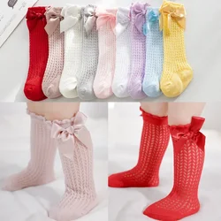 Koreanische Bogen Netz Strümpfe Baby Baumwolle Atmungsaktiv Prinzessin Knie Hohe Socken Neugeborenen Socken Kleine Mädchen Socken 0-2years Alt