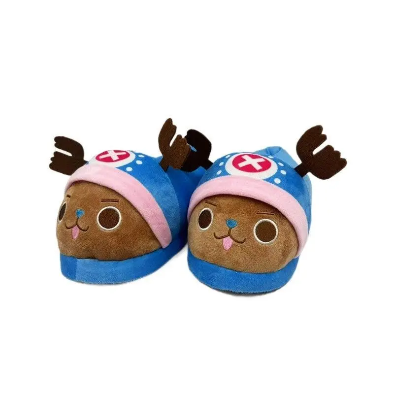 Anime One Piece Tony Tony Chopper Plush Slippers Cute 3D Reindeer Figure Winter Fluffy Warm Indoor Slippers for Adult Cartoon