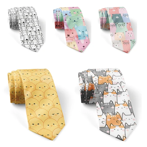 Corbata con estampado de animales de dibujos animados en 3D, corbata informal ajustada de 8CM para negocios, nueva camisa festiva de poliéster para citas y fiestas con corbata