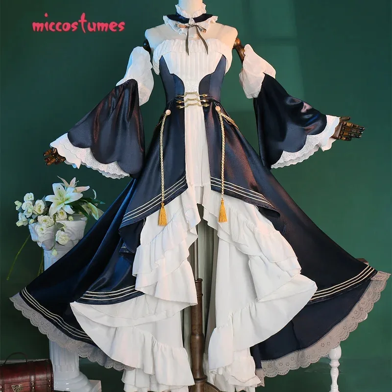 Miccostumes 女性のアニメボーカルコスチュームドレススリーブヘアピンと腿の靴下付きハロウィンコスプレ衣装