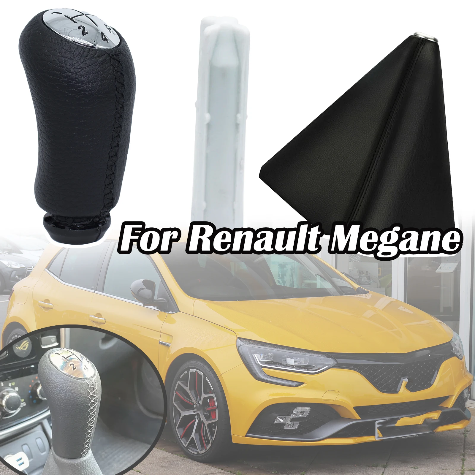 

Manual 5 Speed + R Gear Lever Shifter Trim Leather Knob For Renault Megane MK2 Gearstick Pen Handle Headball Replacement Parts