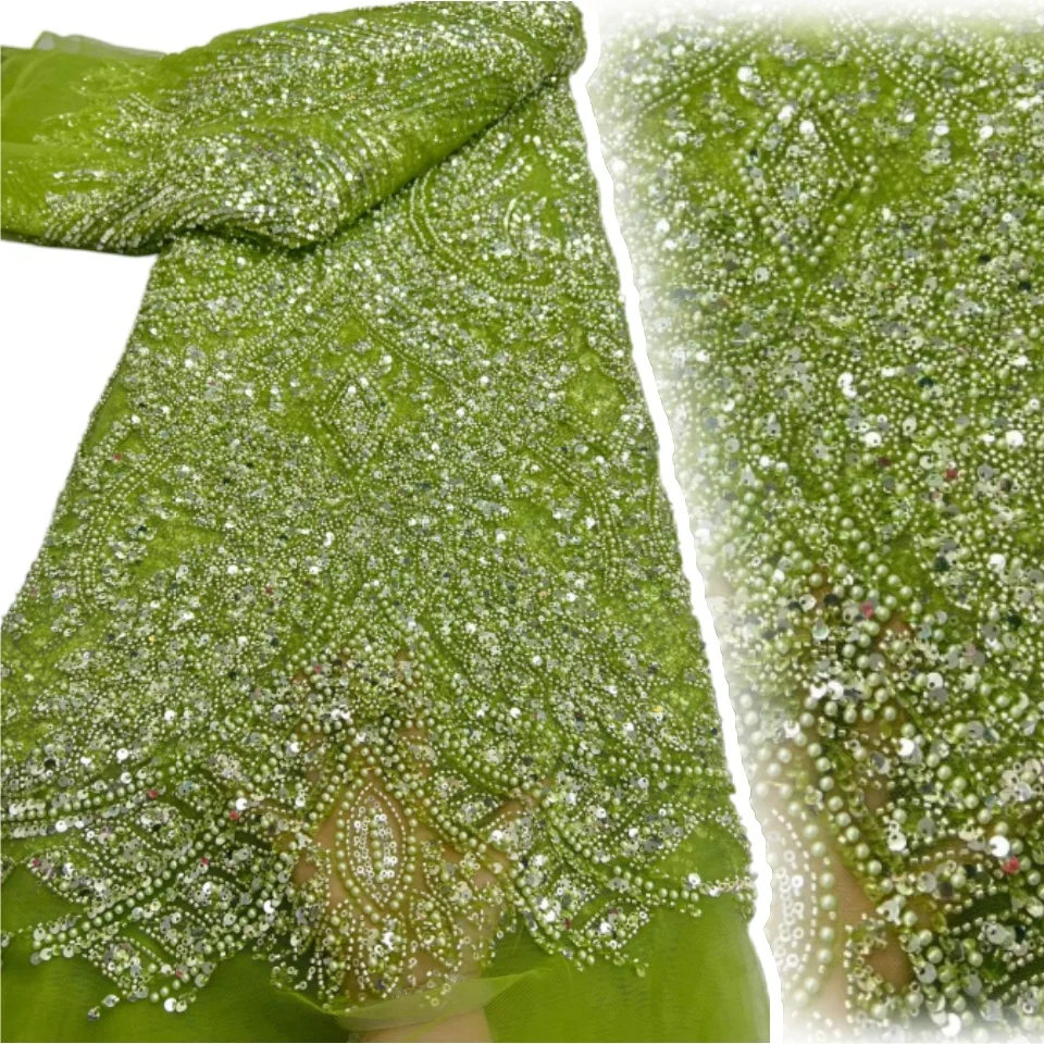 

New Latest High End French Beaded Lace Fabric 2026 African Sequins Embroidery Tulle Mesh Lace For Wedding Dress Sewing 2858