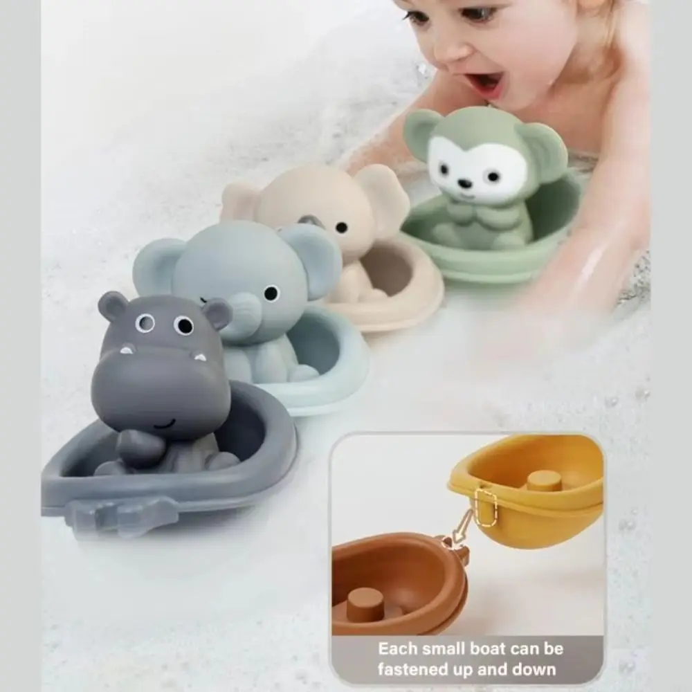 Vingerpop Babybadje Speelgoed Dierenontwerpen Vouwtoren Drijvende Douche Kleurrijke Siliconen Stapelboot Speelgoed Cadeau